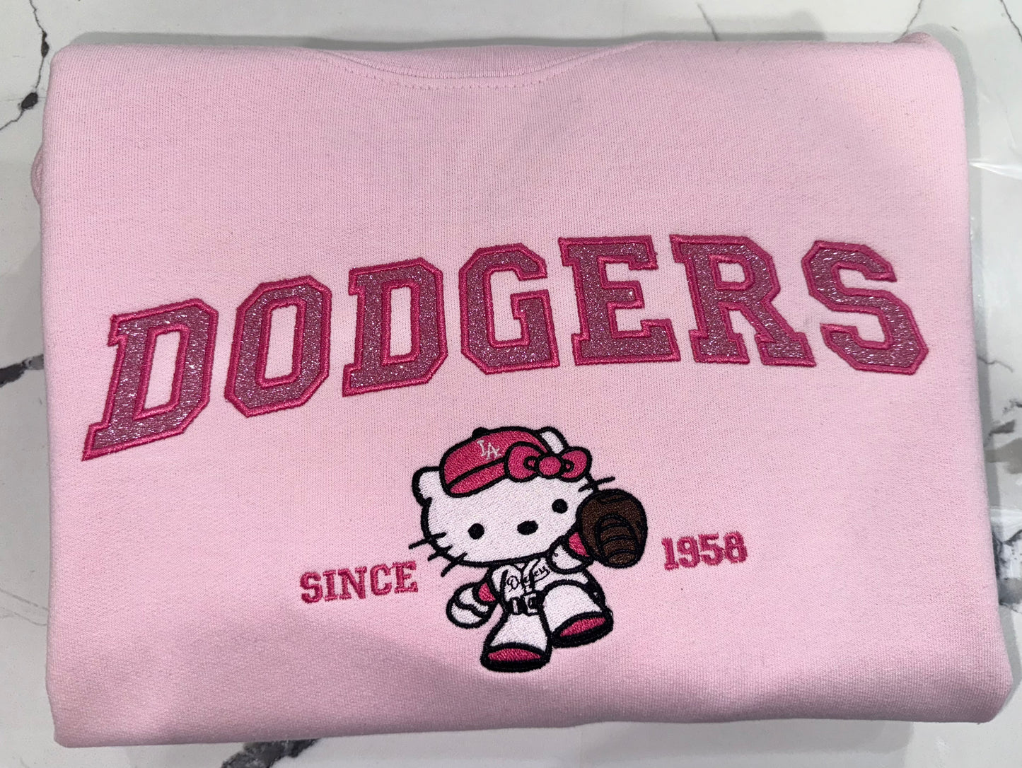 Pink - Dodgers Hello Kitty Embroidered Crew Neck