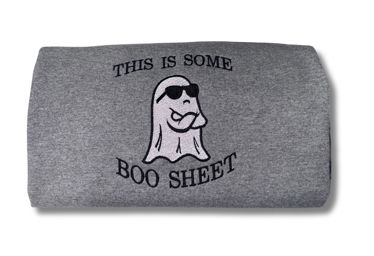 Ghost Boo Sheet Embroidered Crew Neck Gray