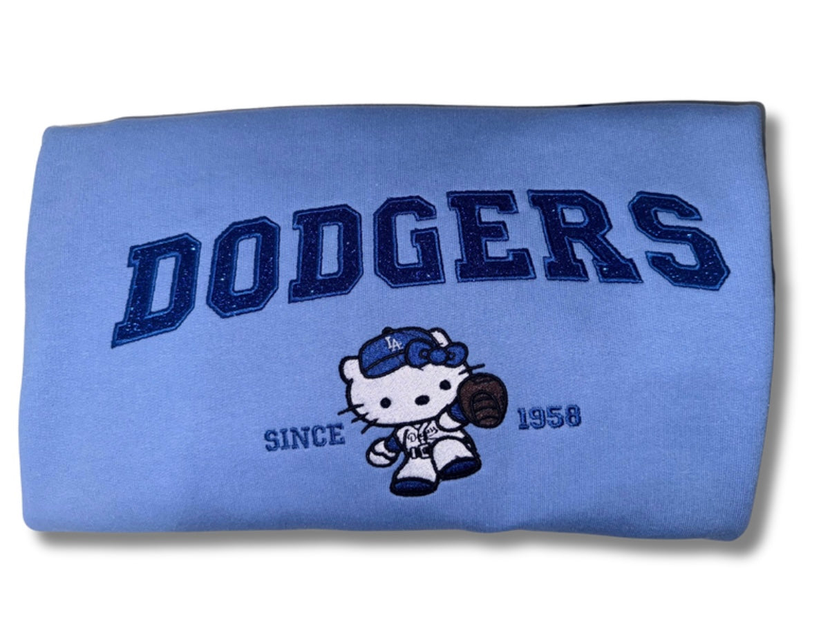 Light Blue - Dodgers Hello Kitty Embroidered Crew Neck