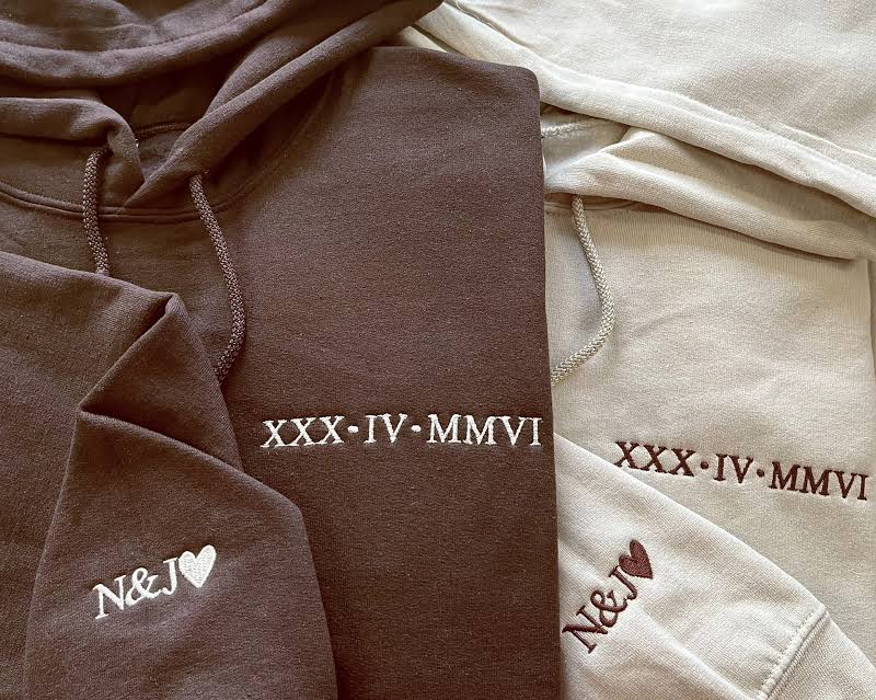 Custom Embroidered Roman Numeral Couples Crewneck/Hoodie (Read Description)