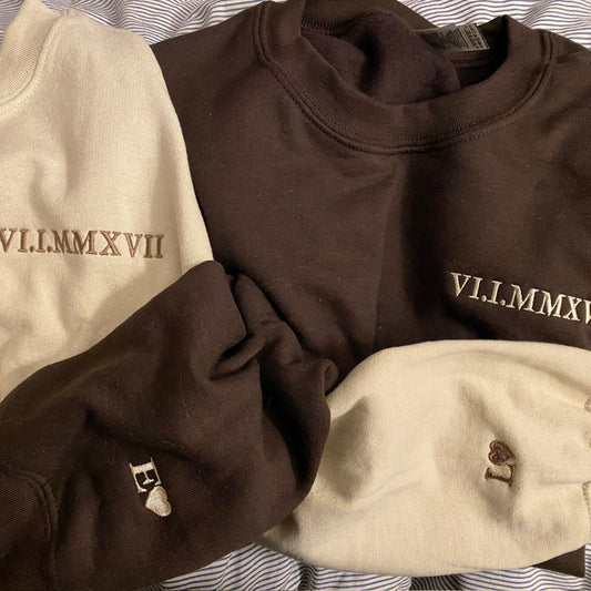 Custom Embroidered Roman Numeral Couples Crewneck/Hoodie (Read Description)